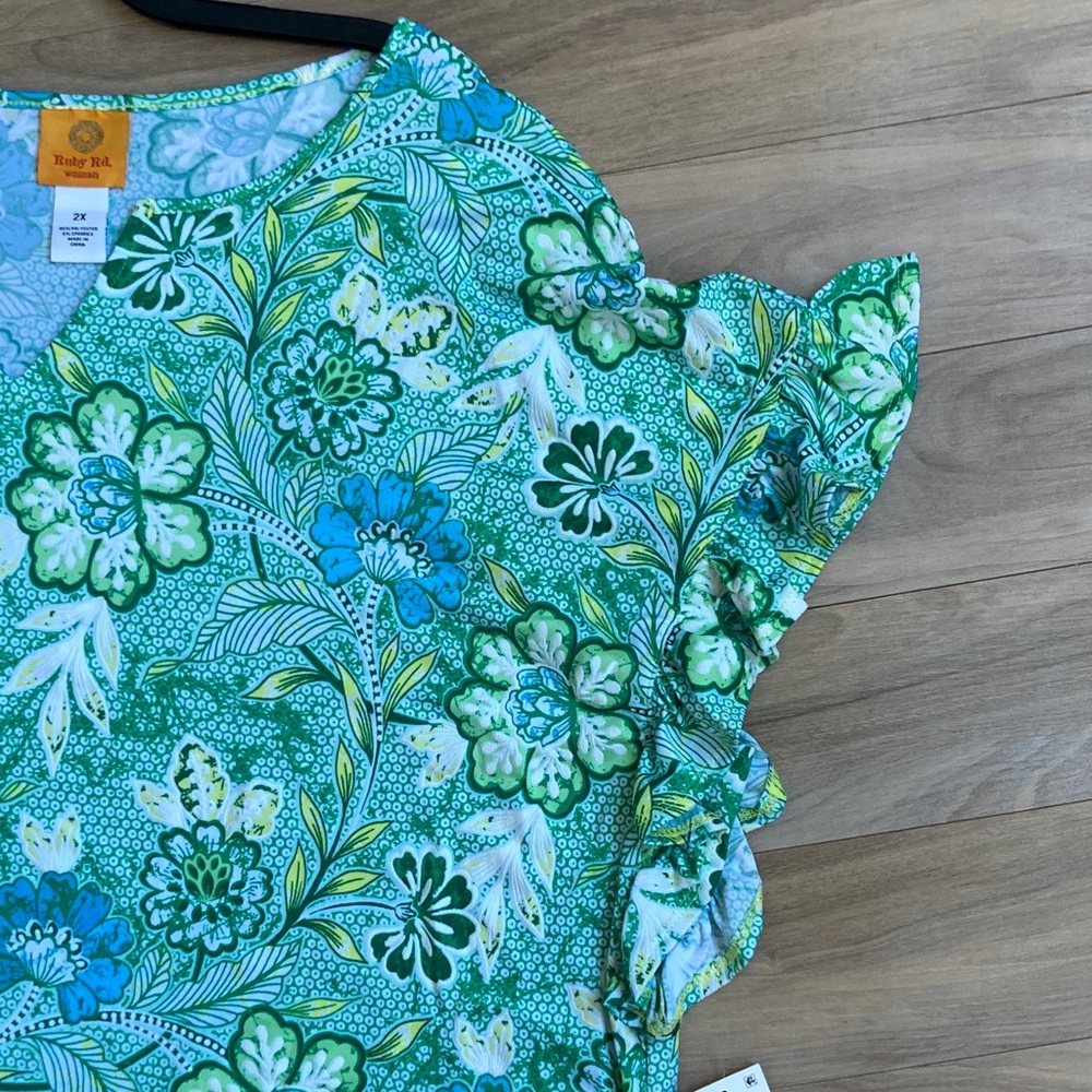 Ruby Rd top floral print pattern top with stretch boho casual office 2X - Picture 6 of 16